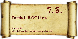 Tordai Bálint névjegykártya